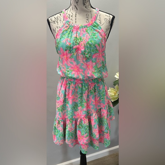 🌺🌴 Lilly Pulitzer Pamelyn Halter Dress – Vibrant Coral Print 🌴🌺 - Picture 2 of 16